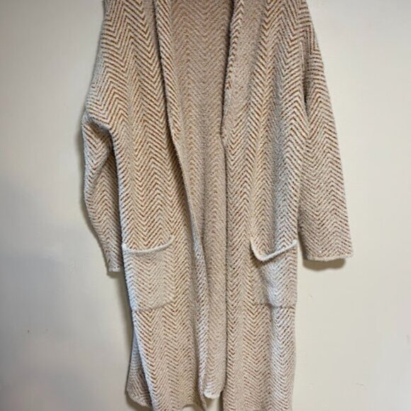 Ruby Moon Cozy Chenille Tan White Chevron Knit Duster Open Cardigan Size XXL - Picture 3 of 8